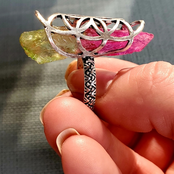 New Caged Bi-Color Tourmaline 925 Silver Ring. - Picture 4 of 14